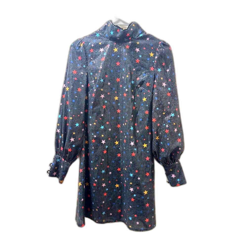 Olivia Rubin Melissa Mini Dress Sequin Star Print NYE Holiday 0 Black Multicolor